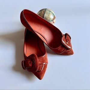 Via Spiga Deandra Flat Suede Orange buckle Loafer. 6 1/5 M